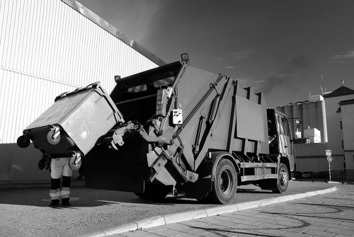 Construction site with builders waste materials in North London